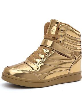 Women's High Top Sneakers with Hidden Wedge Heel Gold 2 Inch Height Shoes